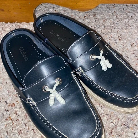 L.L. Bean Black Mules with White Accents - Picture 2 of 6